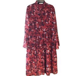 Grace&Chili Sz M Red Floral Prairie Cottagecore Modest Flowy Boho Maxi Dress